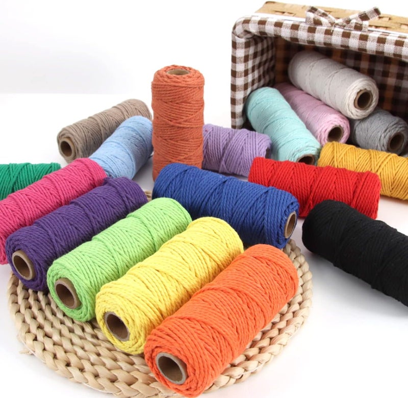 PHUNTTEK Macrame Cord 2mm x 590 Yards 18 Rolls Natural Cotton Cord 3 Stands Jute Twine String Soft Rope Assorted Colored Yarns for DIY Knitting Knotting Craft Macrame Project Supplies - Image 3